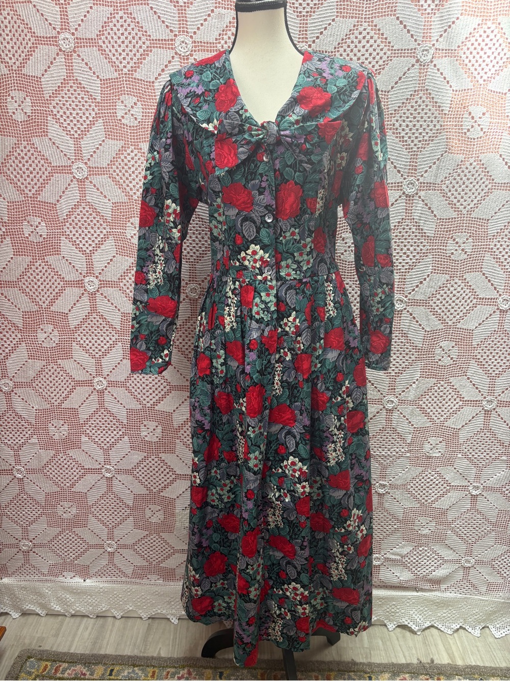 Vintage Suttles and Seawinds Floral Midi Dress Cottagecore Romantic Prairie - Picture 2 of 12